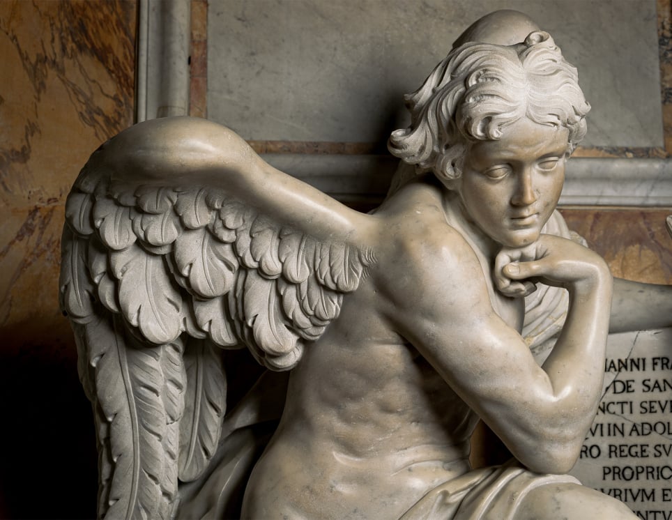Dettaglio gruppo scultoreo: monumento a giovan francesco di sangro, quinto principe di sansevero