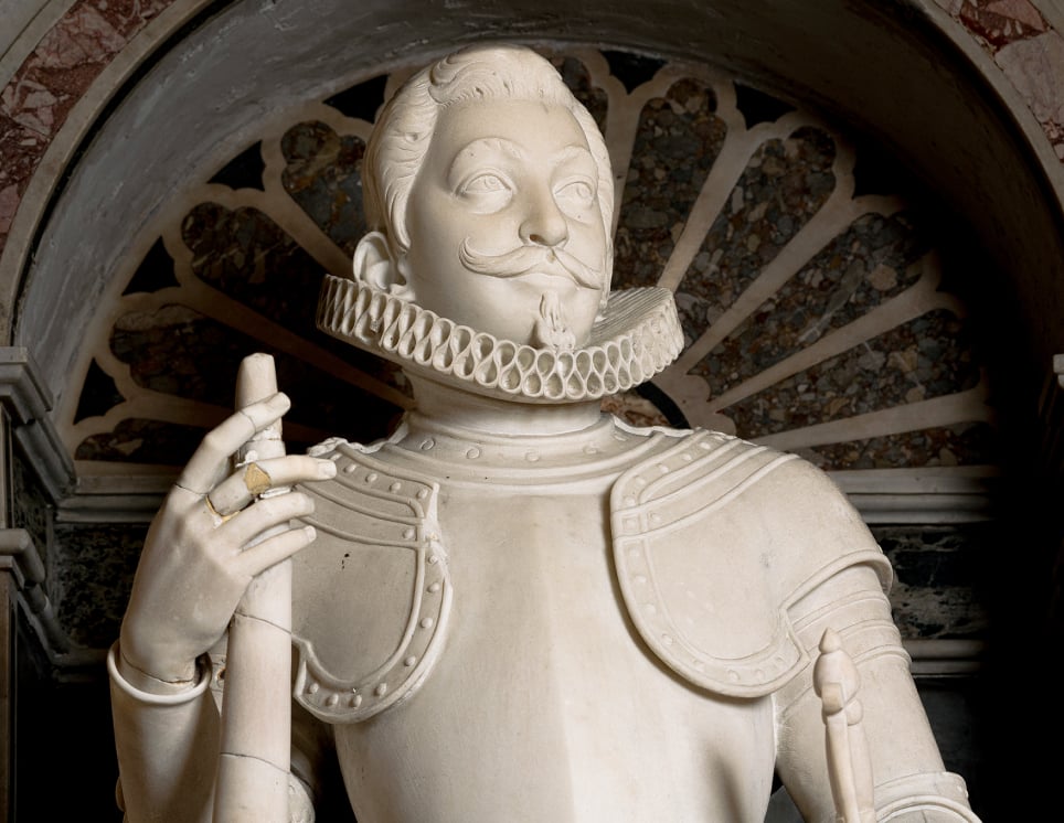 Dettaglio gruppo scultoreo: monumento a giovan francesco di sangro, primo principe di sansevero