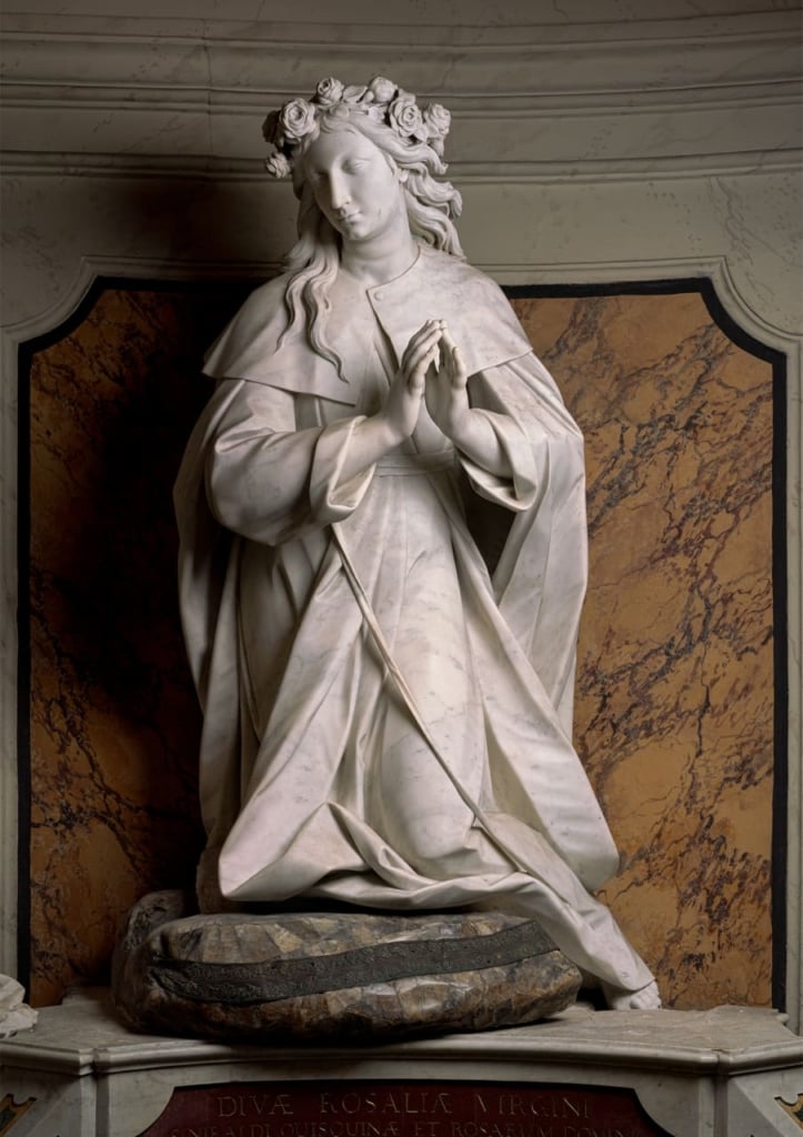 dettaglio gruppo scultoreo Santa Rosalia e Sant'Oderisio