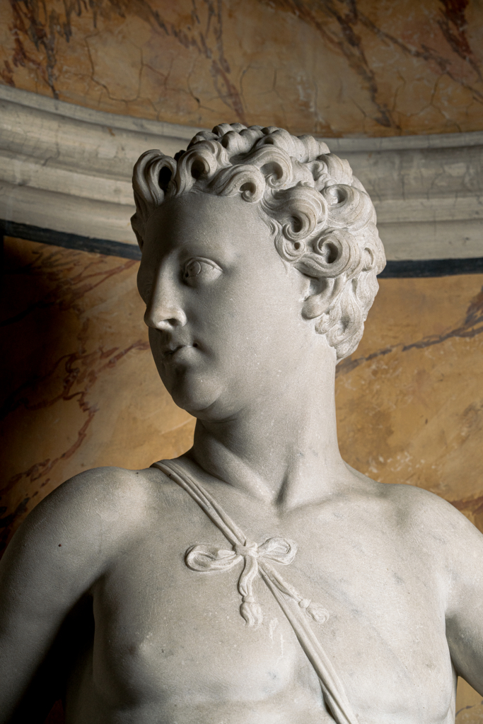 dettaglio della statua del Decoro - volto del giovane