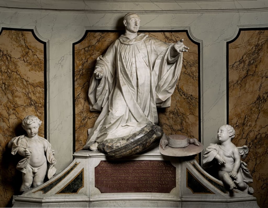 dettaglio gruppo scultoreo Santa Rosalia e Sant'Oderisio